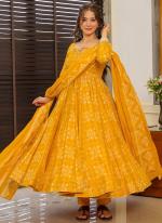 Pure Muslin Yellow Festival Wear Printed Readymade Anarkali Suit